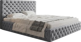 Łóżko 160x200 Furis z pojemnikiem - łóżko w stylu glamour w tkaninie welurowej - pojemnik i stelaż w zestawie - jasny szary (Jasmine 90)