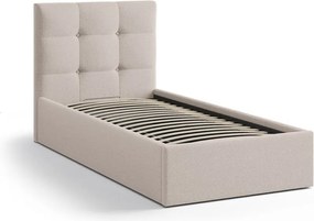 Jasnobrązowe tapicerowane łóżko jednoosobowe ze schowkiem ze stelażem 90x200 cm Phaedra – Micadoni