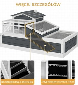 PawHut Domek dla żółwia, 2 poziomy, do użytku wewnętrznego i zewnętrznego, balkon, drewno jodłowe, szary | Aosom PL