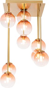 Lampa sufitowa w stylu art deco złota z różowym szkłem 9-świateł - Athens