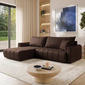 Masseno Narożnik FRIGA z funkcją spania i pojemnikiem na pościel Narozniki L, Rozkładana sofa - Brązowy, MONOLITH 29