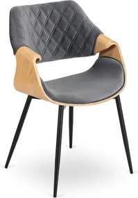 Krzesło Tapicerowane z Drewna Giętego do Salonu DAKOTA Szare/Dąb Złoty Welurowe Nowoczesne Loft