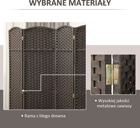 HOMCOM 4-częściowy parawan, Składana osłona prywatności, Ekran dla salonu, sypialni, biura domowego, Brązowy