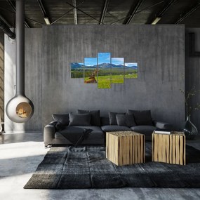 Obraz - Jeleń na łące (125x70 cm)