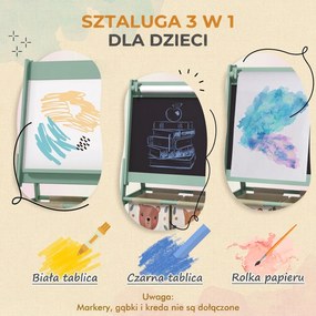 AIYAPLAY 3-w-1 Tablica dziecięca z rolką papieru, Tablica kredowa, Whiteboard, Koszyki na akcesoria, 54 x 46,5 x 93 cm, zielona