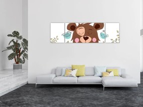 Obraz - Niedźwiadek z ptakami (170x50 cm)