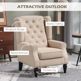 HOMCOM Elegancki fotel uszak, grubo wyściełany, z zdejmowanym pokrowcem, 74 x 87 x 102 cm, beżowy | Aosom PL