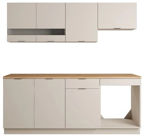 Zestaw mebli kuchennych - Z blatem 200 cm - Beżowy i Naturalny - CARMEO