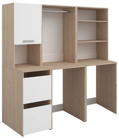 Szafka do pralni na 2 urządzenia z półkami, drążkiem i szafkami - Naturalny jasny i biały - szer. 176 x wys. 184 x gł. 66 cm - ERKANO