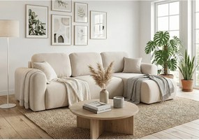 Stylowy narożnik rozkładany prawostronny BINGO L 245x148x87 cm w tkaninie Paros 1 beżowej