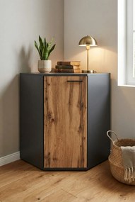 Komoda narożna z półkami grafit + dąb wotan E6-M74