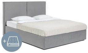 Szare tapicerowane łóżko dwuosobowe ze schowkiem z materacem i stelażem 180x200 cm Thessa Bold – Bonami Selection