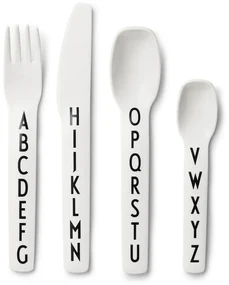 4-częściowy zestaw białych sztućców dla dzieci Design Letters