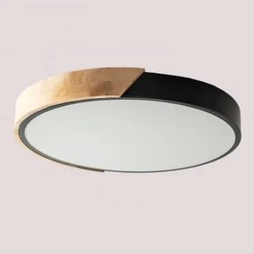 Plafon Sufitowy Led Okrągły Z Żelaza Jan Jasny Drewniany Brąz - Czarny & Ø40 Cm - Sklum