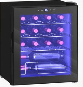 HOMCOM Wolnostojąca chłodziarka do wina, 16 butelek, do domowego baru, salonu, kuchni ekran dotykowy, drzwi szklane, oświetlenie LED