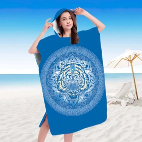 Ponczo plażowe TIGER niebieskie 80x145 cm