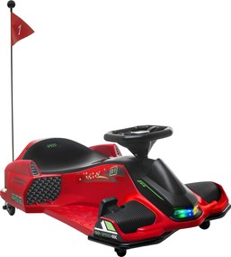HOMCOM Elektryczny Gokart dla Dzieci z Oponami z Sztucznej Skóry, 3-8 km/h, z Funkcją Świateł i Muzyki, Czerwony