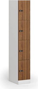 Szafka skrytkowa S1, 4 schowki, 1850 x 300 x 500 mm, demontaż, zamek mechaniczny z kodem, drzwi laminowane, orzech