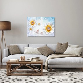 Obraz na szkle - Kompozycja z kwiatami i motylami (70x50 cm)