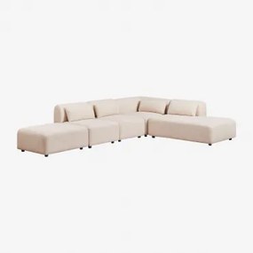 Sofa Modułowy Narożny 4-częściowy Z Prawym Szezlongiem I Pufem Fogler Tkanina Baranek Boucle Kremowy Beż - Sklum