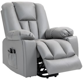 HOMCOM Fotel masujący relaksacyjny z pilotem i kieszeniami dla seniorów ciemnoszary 94x96x106 cm | Aosom PL