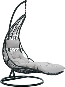 Fotel wiszący z technorattanu - Czarny z szarymi poduszkami - LUVA marki MYLIA