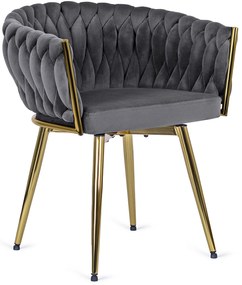 Zestaw Stół Okrągły SALLO 110 cm i 4 Krzesła Tapicerowane RUBI Szare Glamour