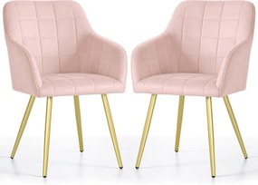 2x Krzesło tapicerowane z przeszyciami kwadratowymi Pudrowy Róż LUXANO Złote nogi