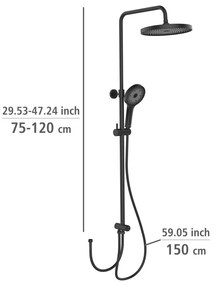 Kolumna prysznicowa z deszczownicą i słuchawką, czarna matowa, 120 cm, WENKO