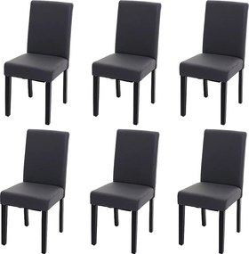 Zestaw 6 krzeseł do jadalni Littau ze sztucznej skóry,  imitacja skóry, szary mat, ciemne nogi