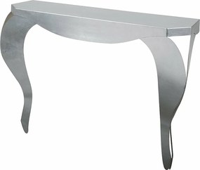 Konsola Chippendale 90x33x77 cm z żelaza malowanego na srebrno, perforowany elegancki design, styl klasyczno-nowoczesny, made in Italy
