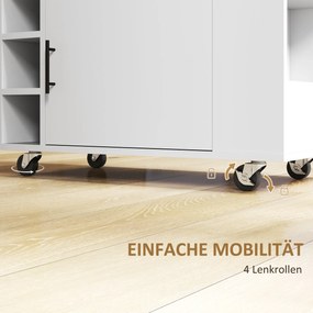 HOMCOM Wózek kuchenny, Przenośna Wyspa Kuchenna, Trolley Kuchenny z półkami, Regałami na Wino, Szafką i Blatem, Biały