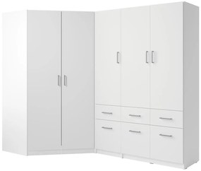 Szafa narożna 5-drzwiowa z 6 szufladami - szer. 254 cm - Biały - BELOMY