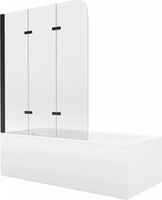 Mexen Cubik wanna prostokątna 160 x 70 cm z obudową i parawanem 3-skrzydłowym 120 cm, transparent, czarny - 550316070X9012037000