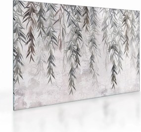 Obraz na szkle - Gałązki wierzby w szarym tynku (70x50 cm)