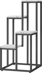 Stojak na kwiaty Valora z 4 półkami, biały marmur, z czarnymi nogami, do dekoracji