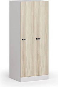 Szafa ubraniowa S1 obniżona 2-drzwiowa, 1500 x 600 x 500 mm, demontaż, zamek mechaniczny z kodem, drzwi laminowane, dąb naturalny