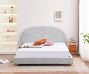 Łóżko podwójne tapicerowane ze stelażem 160x200 boucle szary GAVI