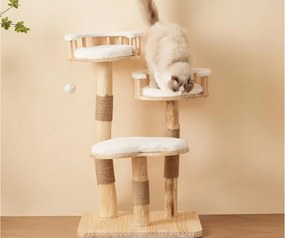 Drzewko dla kota 60x48x98cm - 3 platformy - zdejmowane poduszki - piłka do zabawy - design chmura - biały