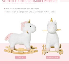 HOMCOM Koń na biegunach 2 w 1 zwierzak na biegunach huśtawka dla dzieci zabawka dzieci dźwięki kółko kolor biały