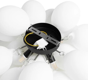 Plafon art deco czarny z opalowym szkłem 4-źródła światła - Uvas