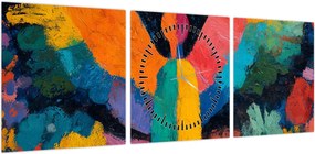Obraz - Abstrakcyjny anioł z kwiatami (z zegarem) (90x30 cm)