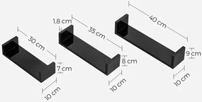 Komplet 3 czarnych półek wiszących minimalistycznych - Asoka