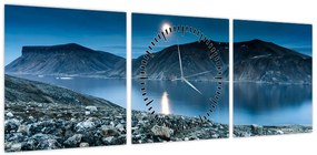Obraz nocnego krajobrazu, Islandia (z zegarem) (90x30 cm)