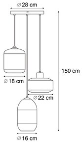 Nowoczesna lampa wisząca czarna z bursztynowym szkłem 3-źródła światła - Sheena Nowoczesny Oswietlenie wewnetrzne
