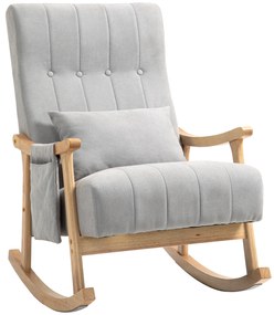 HOMCOM Fotel bujany z poduszką lędźwiową, szerokie siedzisko, rama bukowa, do 120 kg, szary