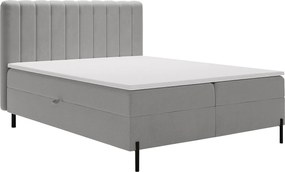 Emporius Florence Box łóżko z materacem 160x200 - pojemnik, topper - łóżko dwusobowe 160x200 cm, nowoczesny styl - tkanina aksamitna, jasny szary (Komodo 20)