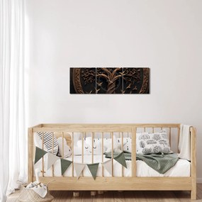 Obraz – Drewniane drzewo życia (z zegarem) (90x30 cm)