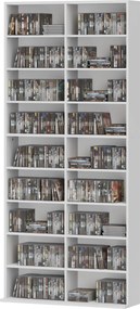 HOMCOM Regał na DVD, Stojak na CD z 14 regulowanymi półkami, 18 przegródkami, 175 cm, Regał na Blu-ray, Płyta wiórowa, Biały