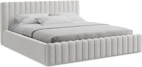 Tapicerowane łóżko dwuosobowe ze schowkiem ze stelażem 180x200 cm w kolorze srebra Lemi – Makamii